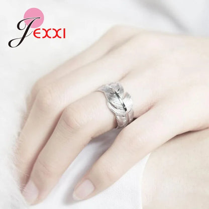 Adjustable 100% Authentic 925 Sterling Silver Feather Shape Open Finger Rings For Women Dazzling Jewelry Great Gift