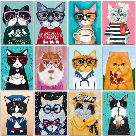 5D DIY Diamond Painting Kit Full Square or Round Drill Cartoon Cat Cross Stitch Embroidery Mosaic Home Decor