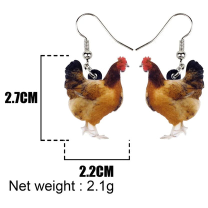 Acrylic Chicken Hen Earrings Big Long Dangle Drop Novelty Farm Fowl Jewelry For Women Girls Cartoon Animals Chicken Lady