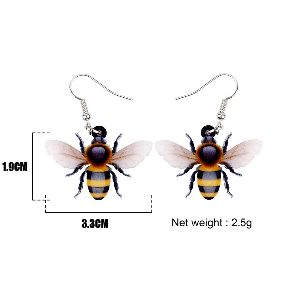 Acrylic Flying Honey Bee Insect Earrings Big Long Dangle Drop Novelty Animal Jewelry For Women Girls Ladies Teens Gift