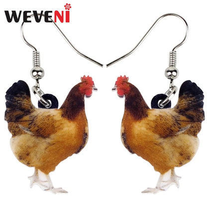 Acrylic Chicken Hen Earrings Big Long Dangle Drop Novelty Farm Fowl Jewelry For Women Girls Cartoon Animals Chicken Lady