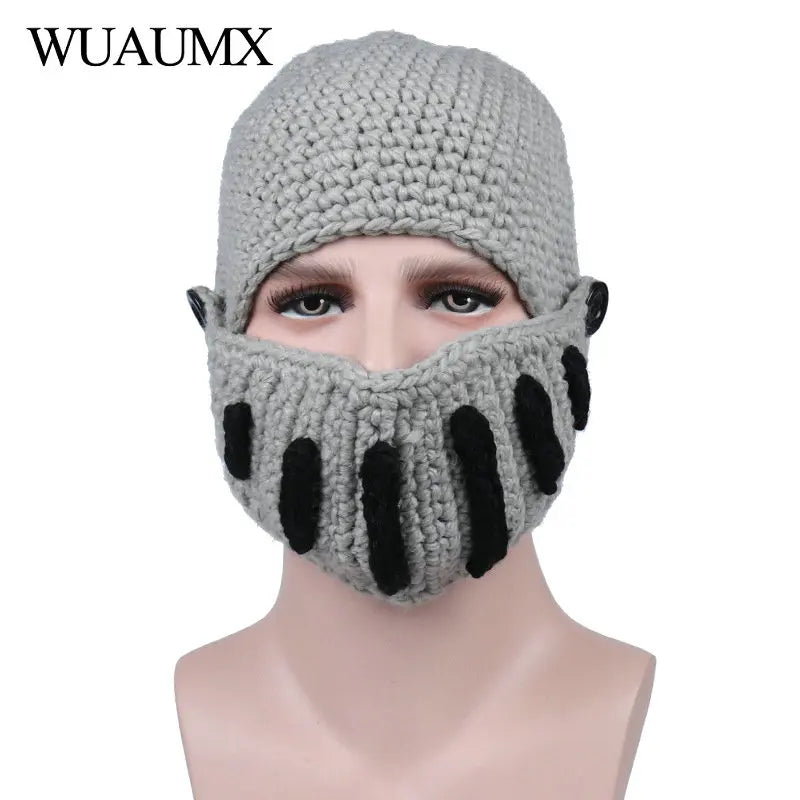 Winter Hat Roman Beanie Hats Warm Mask Knight Helmet Knitted Cap Handmade Gladiator Mask Novelty Hats