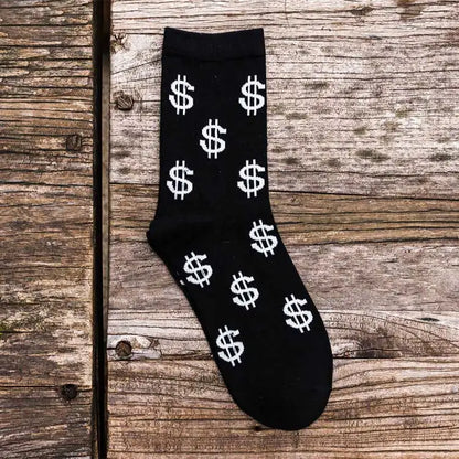 Novelty Men's Long Socks Money Dollar Patterned Socks Funny Style Pure Cotton Sock for Men