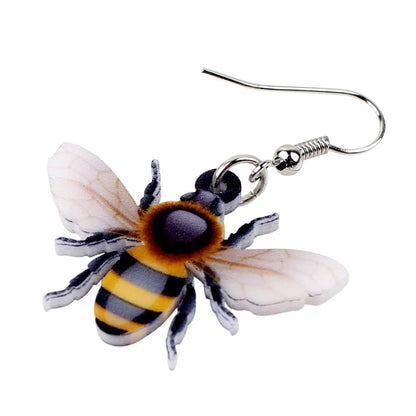 Acrylic Flying Honey Bee Insect Earrings Big Long Dangle Drop Novelty Animal Jewelry For Women Girls Ladies Teens Gift