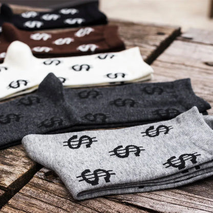 Novelty Men's Long Socks Money Dollar Patterned Socks Funny Style Pure Cotton Sock for Men