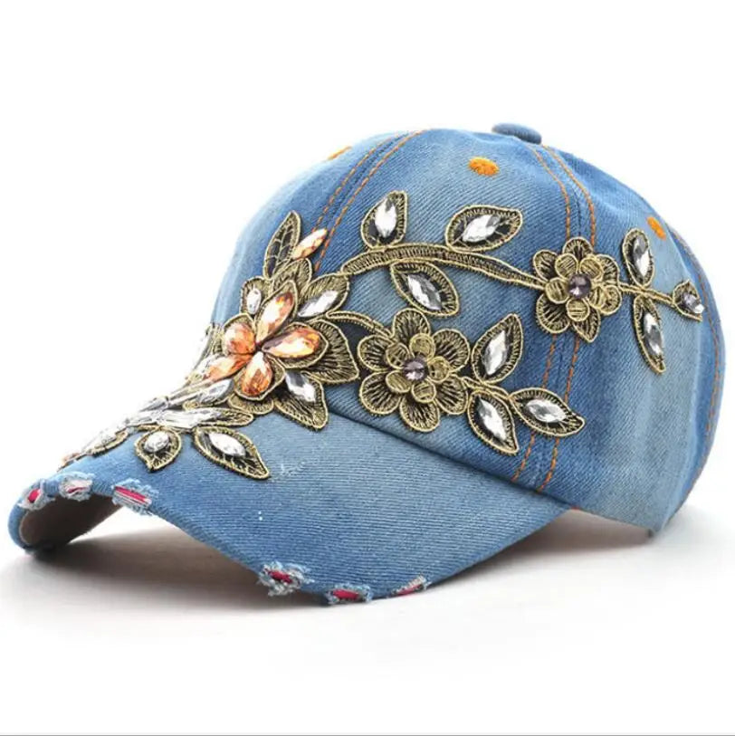 Baseball Cap Diamond Painting Denim Embroidery Flower Snapback Hats Jean Woman Female Cap Summer Sun Hat