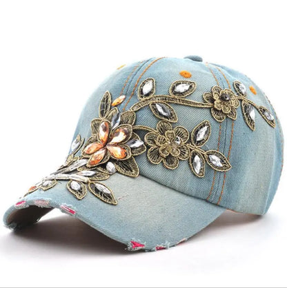 Baseball Cap Diamond Painting Denim Embroidery Flower Snapback Hats Jean Woman Female Cap Summer Sun Hat