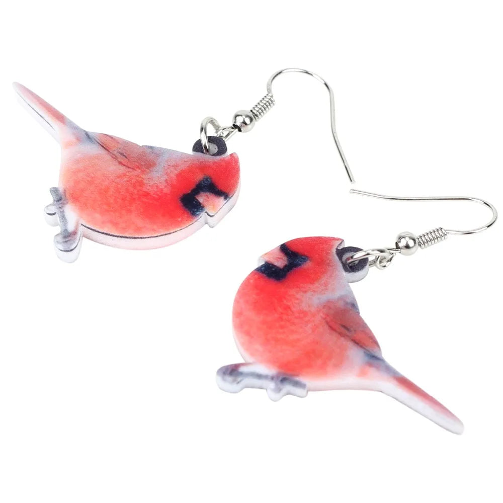 Unique Northern Cardinal Bird Earrings Big Long Dangle Acrylic Drop Novelty Birds Animal Jewelry For Women Girls