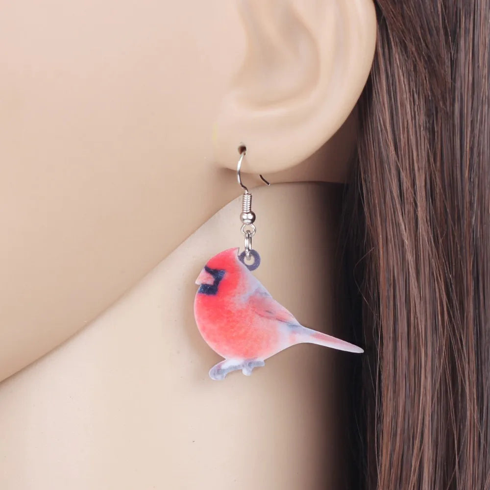 Unique Northern Cardinal Bird Earrings Big Long Dangle Acrylic Drop Novelty Birds Animal Jewelry For Women Girls