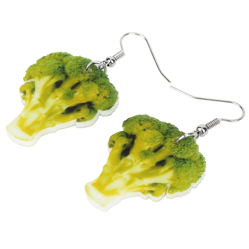 Novelty Acrylic Broccoli Earrings Big Long Dangle Cute Vegetable Drop Jewelry For Women Girls Ladies Teens Kids Foodie Great Gift