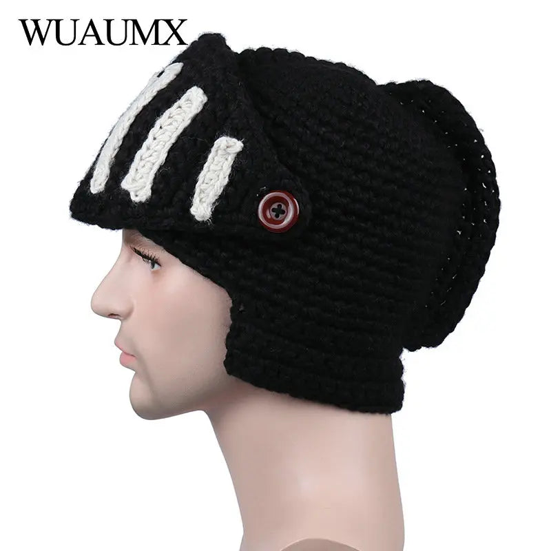 Winter Hat Roman Beanie Hats Warm Mask Knight Helmet Knitted Cap Handmade Gladiator Mask Novelty Hats