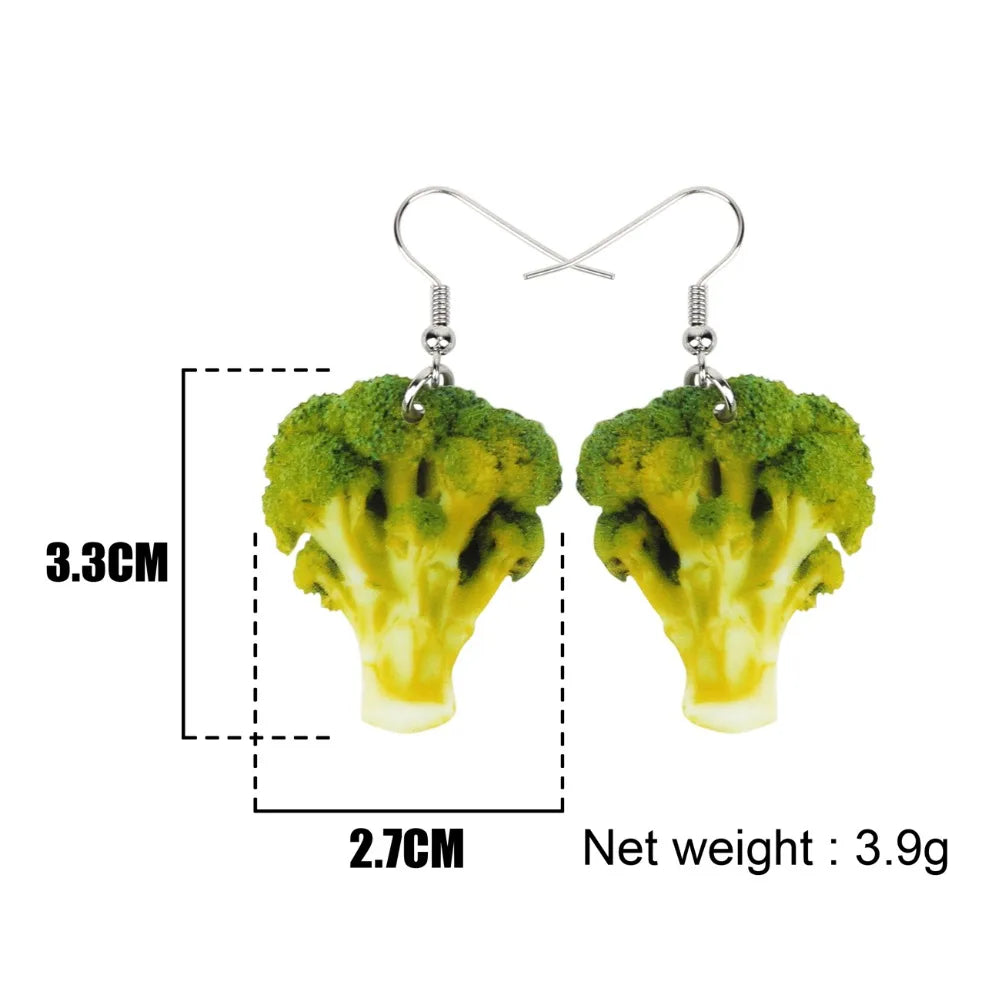 Novelty Acrylic Broccoli Earrings Big Long Dangle Cute Vegetable Drop Jewelry For Women Girls Ladies Teens Kids Foodie Great Gift