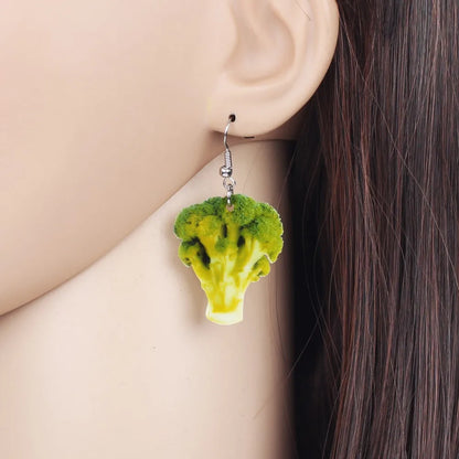 Novelty Acrylic Broccoli Earrings Big Long Dangle Cute Vegetable Drop Jewelry For Women Girls Ladies Teens Kids Foodie Great Gift