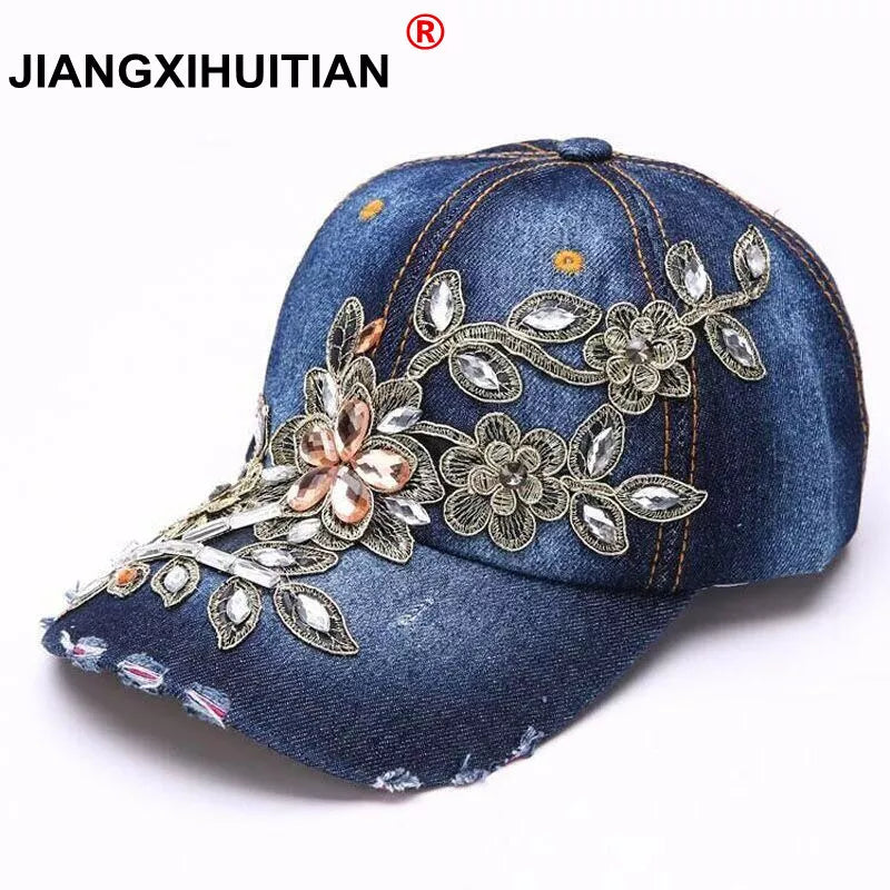 Baseball Cap Diamond Painting Denim Embroidery Flower Snapback Hats Jean Woman Female Cap Summer Sun Hat