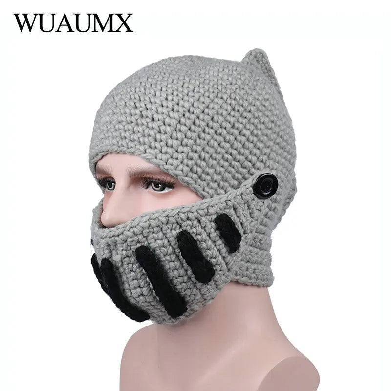 Winter Hat Roman Beanie Hats Warm Mask Knight Helmet Knitted Cap Handmade Gladiator Mask Novelty Hats