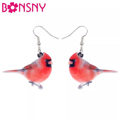 Unique Northern Cardinal Bird Earrings Big Long Dangle Acrylic Drop Novelty Birds Animal Jewelry For Women Girls