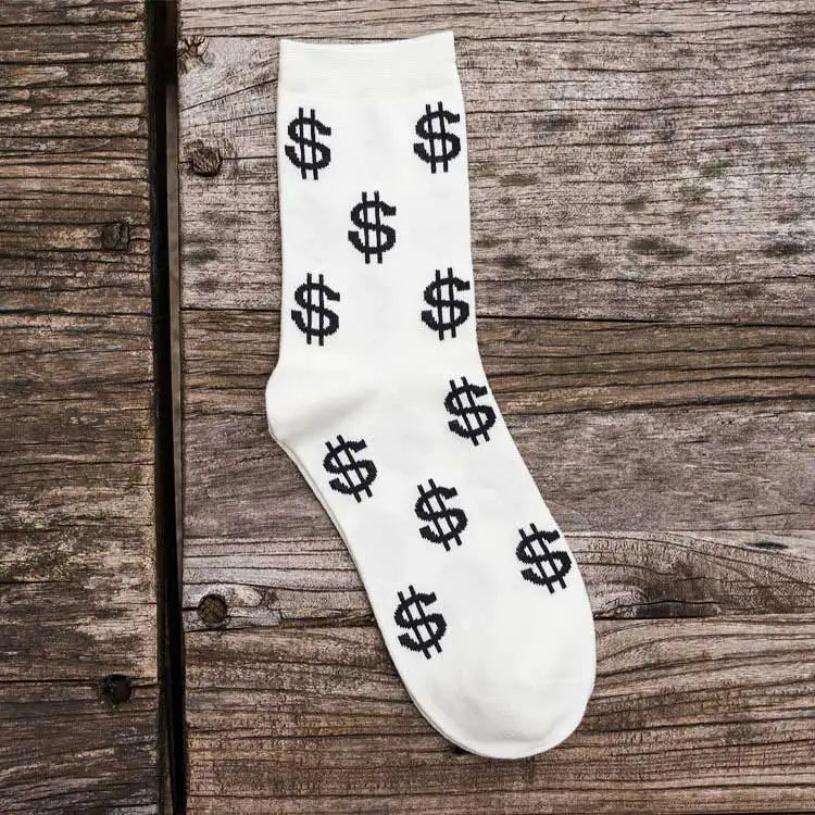 Novelty Men's Long Socks Money Dollar Patterned Socks Funny Style Pure Cotton Sock for Men