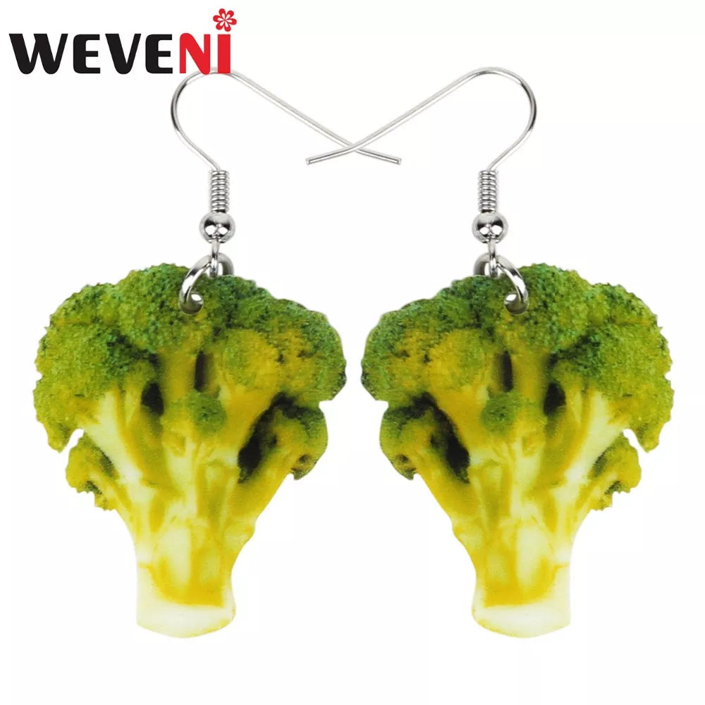 Novelty Acrylic Broccoli Earrings Big Long Dangle Cute Vegetable Drop Jewelry For Women Girls Ladies Teens Kids Foodie Great Gift