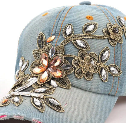 Baseball Cap Diamond Painting Denim Embroidery Flower Snapback Hats Jean Woman Female Cap Summer Sun Hat