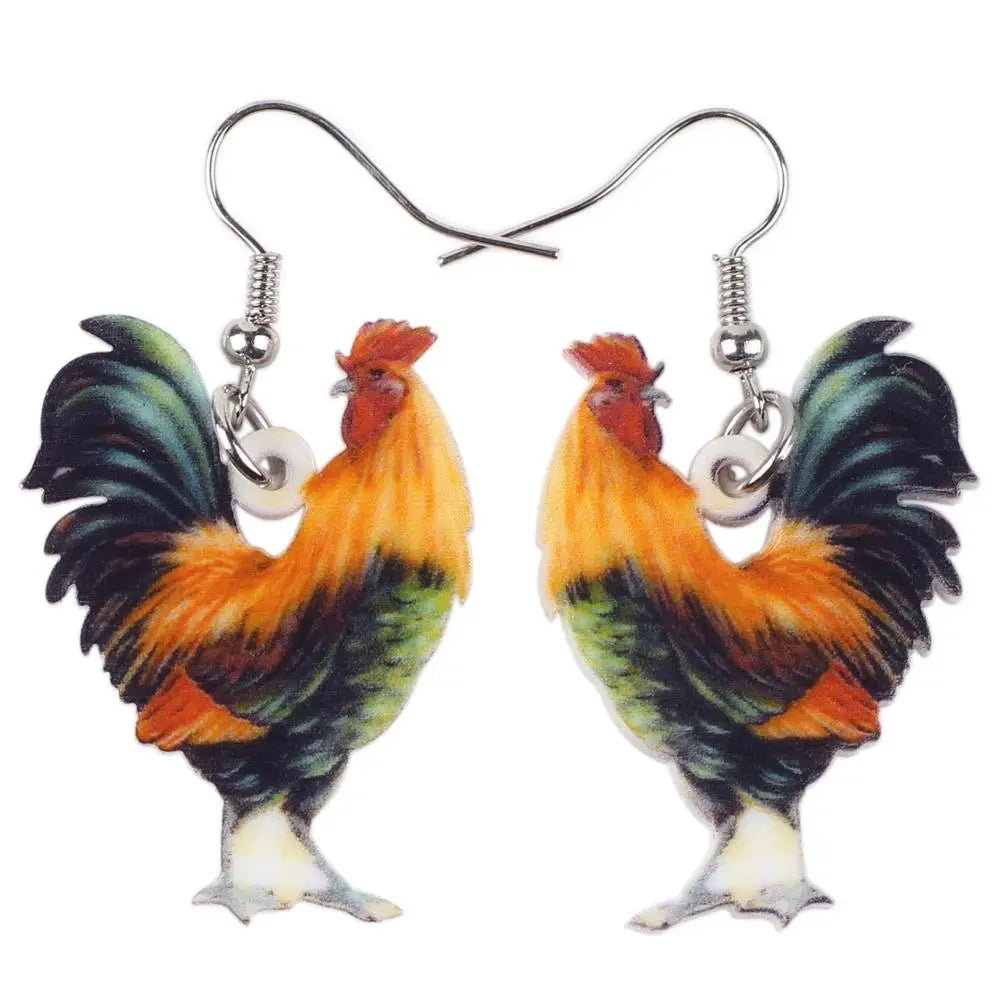 Acrylic Chicken Hen Earrings Big Long Dangle Drop Novelty Farm Fowl Jewelry For Women Girls Cartoon Animals Chicken Lady