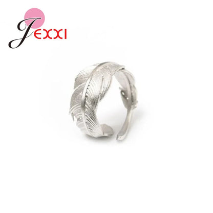 Adjustable 100% Authentic 925 Sterling Silver Feather Shape Open Finger Rings For Women Dazzling Jewelry Great Gift