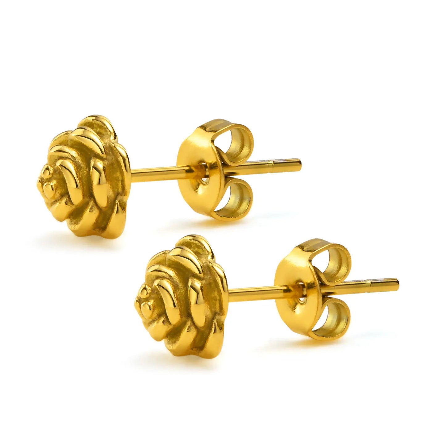 \Rose Flower Stud Earring Stainless Steel Gold Color Petal Earrings Trendy Women Great Gift Idea