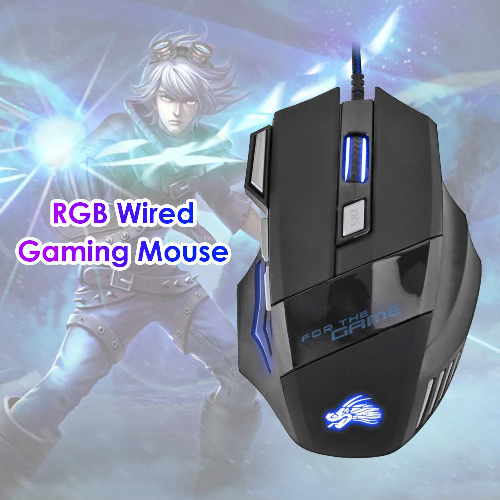 Wired Gaming Mouse 7 Button Backlit 5500 DPI Adjustable Black Wired Optical Computer Gaming Mice for PC Gamer Computer Desktop