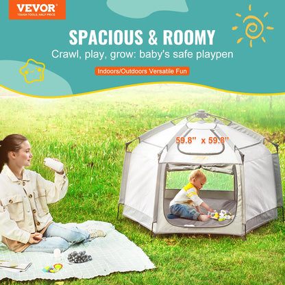 Baby Playpen with Canopy Indoor Outdoor Portable Foldable& Lightweight Playpen Safety Barrier for Babies Toddler