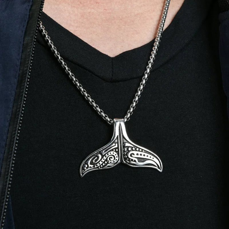 Lovely Stainless Steel Whale Tail Pendant Chain Necklace for Men or Women Punk Rock Biker Rider Jewelry Best Gift for Christmas