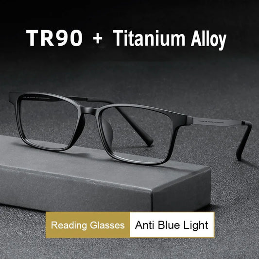 YOOSKE Blue Light Blocking Reading Glasses Men Women Ultralight TR90 Titanium Alloy Optical Frame Eyeglasses Square Eyewear