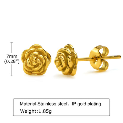 \Rose Flower Stud Earring Stainless Steel Gold Color Petal Earrings Trendy Women Great Gift Idea