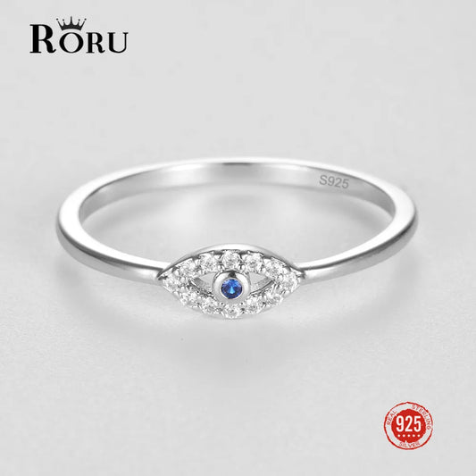 Genuine 925 Sterling Silver Lucky Eye Ring Blue CZ Wedding Rings for Women Fashion Turkey Jewelry Christmas Party Gifts