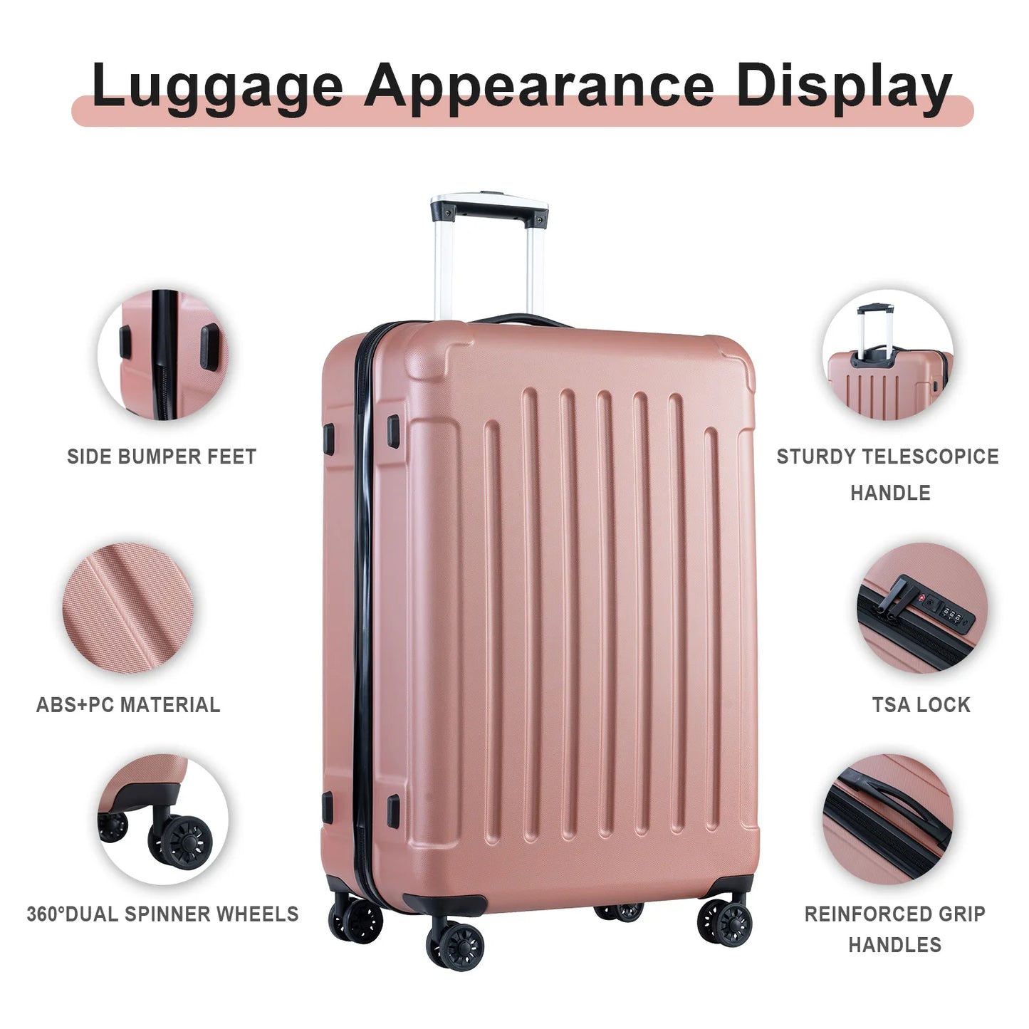 ZHUISHU Luggage 3 Piece Sets with Spinner Wheels ABS+PC Lightweight Travel Luggage Bags Sets for Holidays