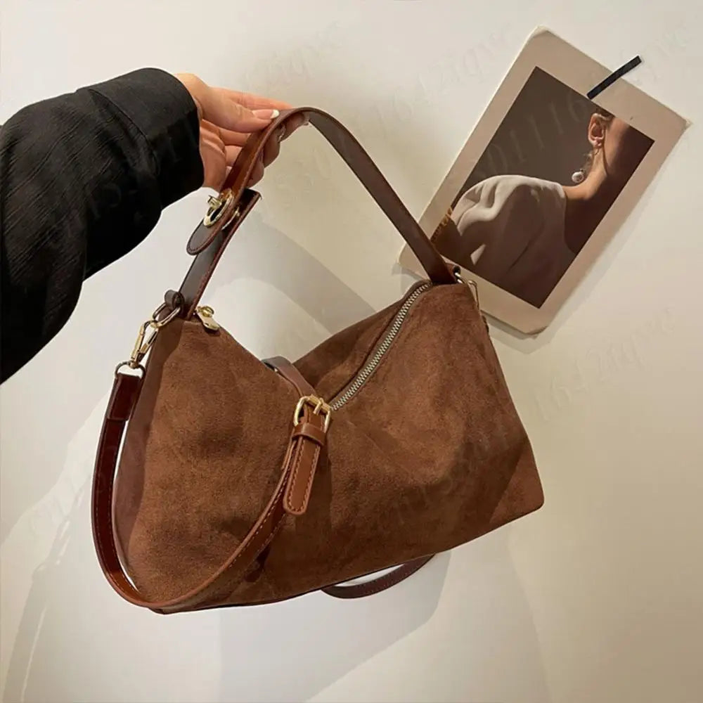 Women Suede Shoulder Bag Crossbody Bag Adjustable Strap Hobo Purse With Inner Pocket Satchel Purse Clutch Purse Zipper Handbag