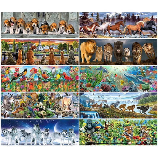 DIY 5D Diamond Painting Full Drill Animal Zoo World Diamond Embroidery Dog Tiger Lion Horse Bird Wolf Living Room Wide Panel