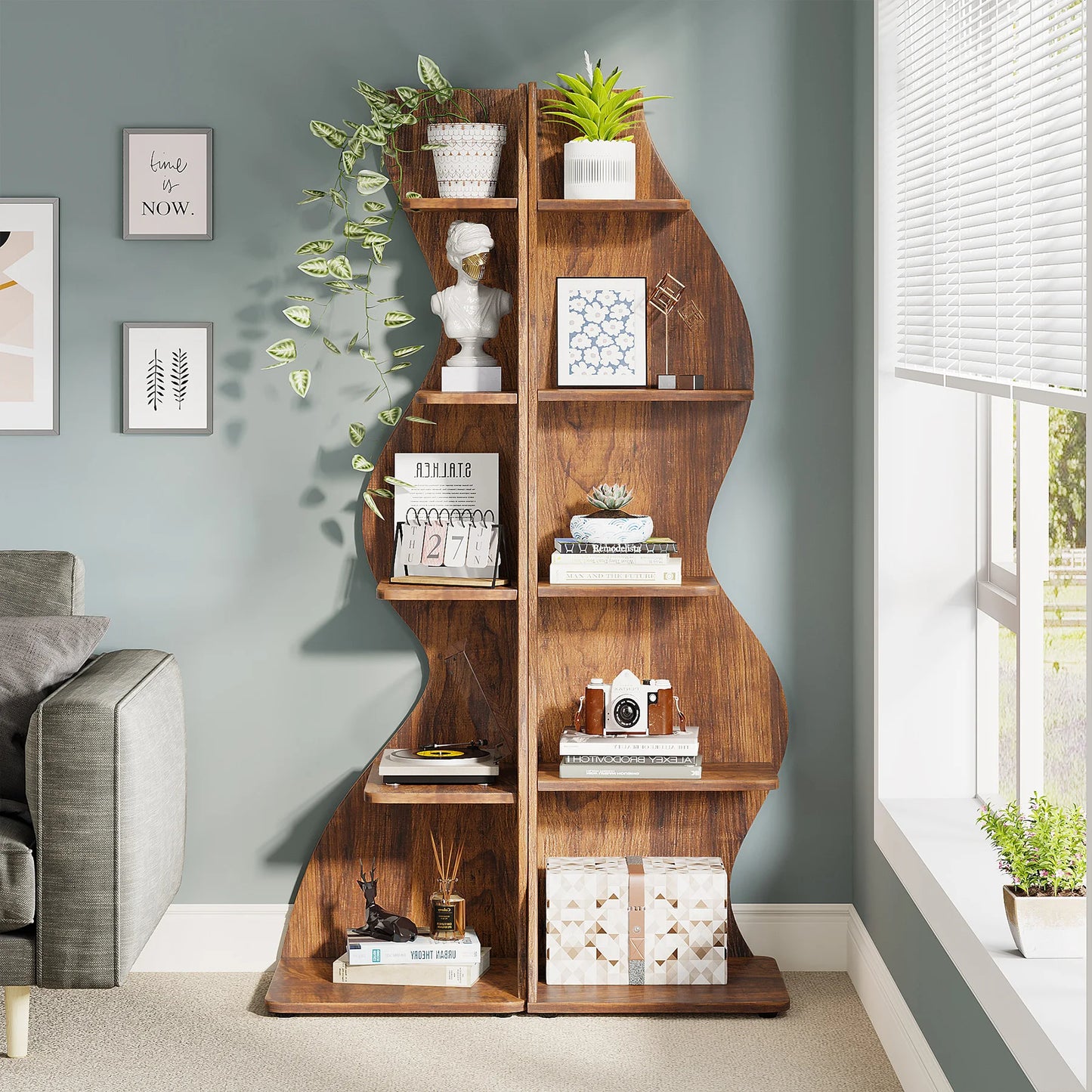 Tribesigns Corner Shelf, Rustic 5-Tier Wall Corner Bookshelf, Stylish Corner Small Bookcase Storage Rack Plant Stand with Unique