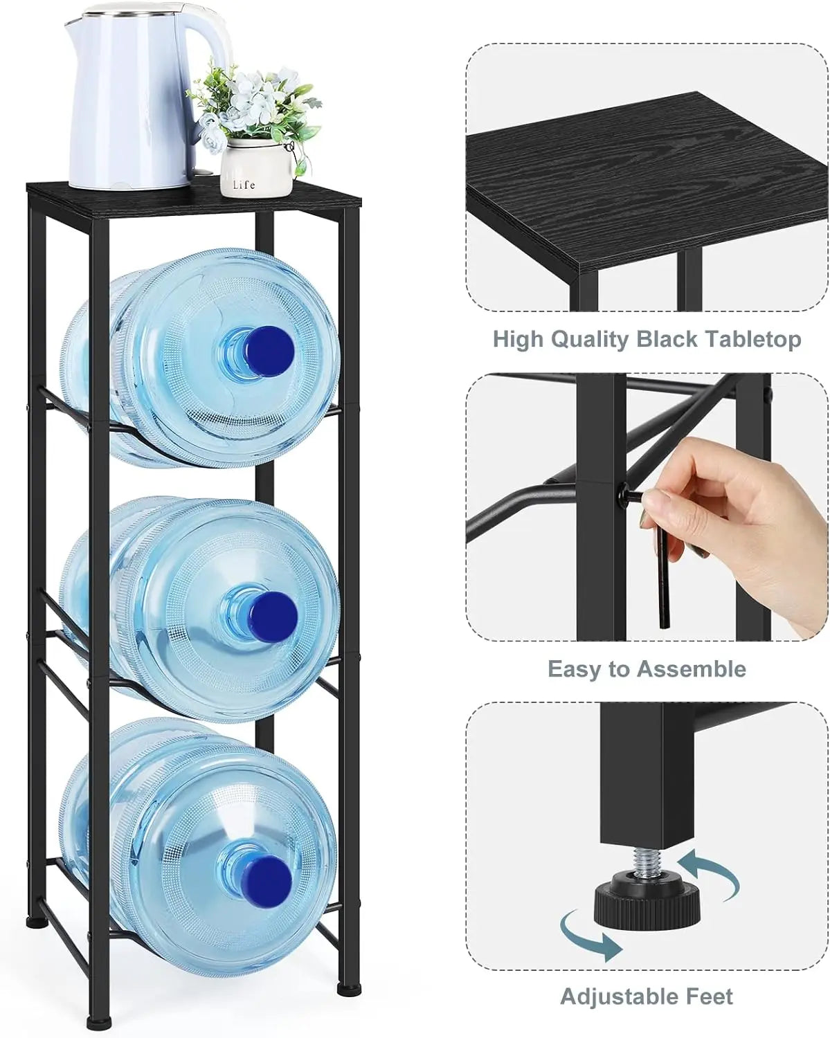 Water bottle rack 5 gallons (approximately 15.7 liters) water cooler kettle rack 3 layers water bottle storage rack with storage