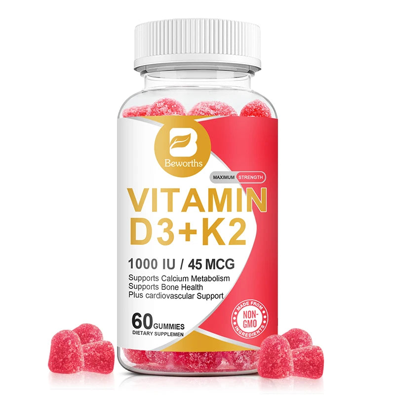 Vitamin D3 K2 Gummies - Supports Healthy Bone, Heart & Calcium Absorption, & Immune Health - Plant Based, Non-GMO