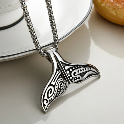 Lovely Stainless Steel Whale Tail Pendant Chain Necklace for Men or Women Punk Rock Biker Rider Jewelry Best Gift for Christmas