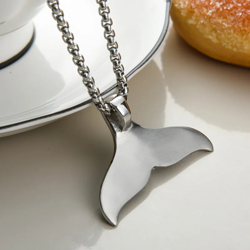 Lovely Stainless Steel Whale Tail Pendant Chain Necklace for Men or Women Punk Rock Biker Rider Jewelry Best Gift for Christmas