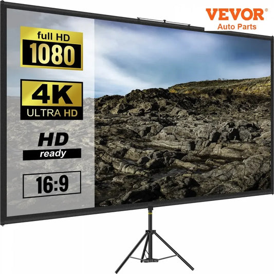 VEVOR  16:9 4K HD Adjustable Tripod Projector Screen Stand 60/70/80 90/100/110Inch Home Cinema for Indoor&Outdoor Projection