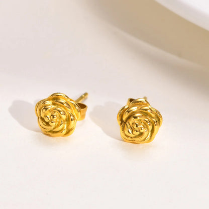 \Rose Flower Stud Earring Stainless Steel Gold Color Petal Earrings Trendy Women Great Gift Idea