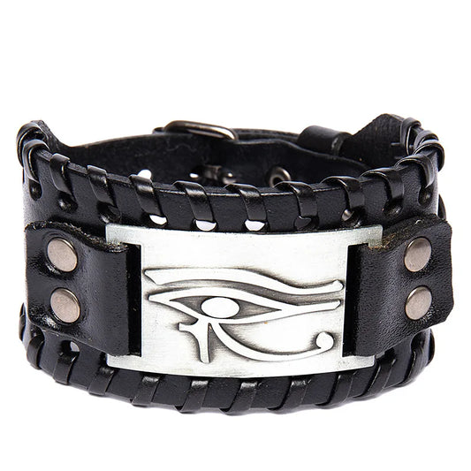 Wide Edition Leather Woven Eagle Head God Eye of Horus Bracelet Charm Man Bracelet New Fashion Hip Hop Punk Jewelry Accessories