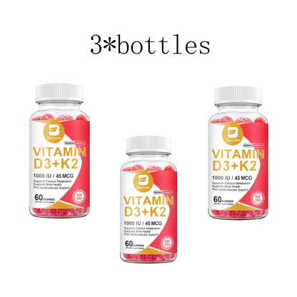 Vitamin D3 K2 Gummies - Supports Healthy Bone, Heart & Calcium Absorption, & Immune Health - Plant Based, Non-GMO