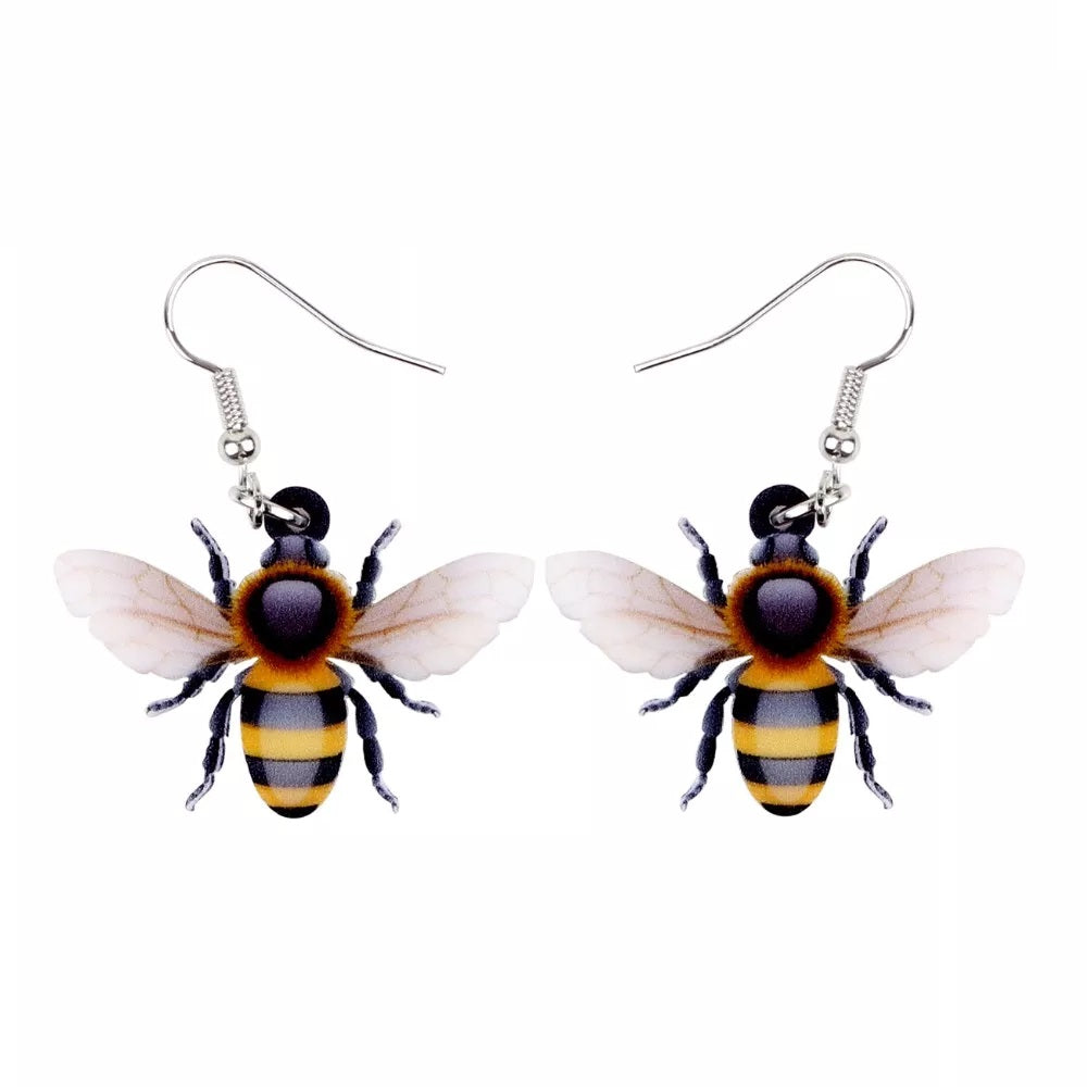 Acrylic Flying Honey Bee Insect Earrings Big Long Dangle Drop Novelty Animal Jewelry For Women Girls Ladies Teens Gift