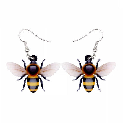 Acrylic Flying Honey Bee Insect Earrings Big Long Dangle Drop Novelty Animal Jewelry For Women Girls Ladies Teens Gift