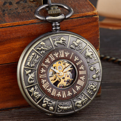 Solid Wood Accent Mechanical Pocket Watch FOB Chain Locket Dial Hollow Steampunk Men Women Clock Watches Box Package