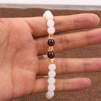 Top Natural White Chalcedony Garnet Bracelets &amp; Bangle For Women Jewelry Buddha Elastic Yoga Stone Bead Bracelet