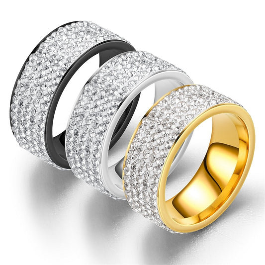 Hip Hop Iced Out CZ Bling Men's Ring Black/Gold/Silver Color Stainless Steel Bling Bling Rings for Women Men Jewelry