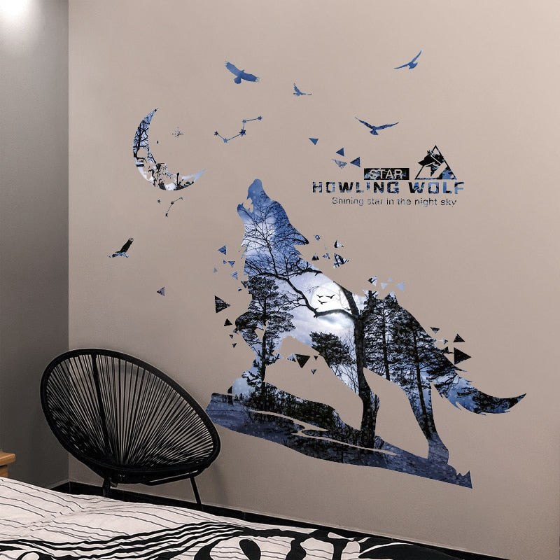 Self-Adhesive Silhouette Wolf Stickers Bedroom Living Room Decor Creative Personality Wall Decor Office Decoration Home Decor